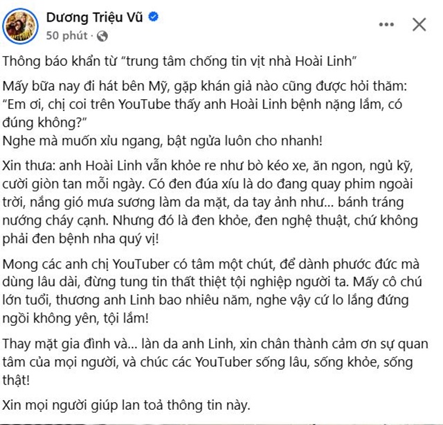 Gia đình thông tin nóng về tình hình sức khỏe hiện tại của Hoài Linh , ‘cầu xin’ CĐM 1 điều gia dinh thong tin nong ve tinh hinh suc khoe hien tai cua hoai linh cau xin cdm 1 dieu