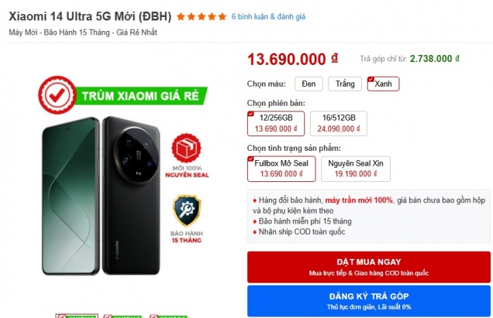 Giá bán Xiaomi 14 Ultra giảm khủng, rẻ hơn cả iPhone 16, camera át vía iPhone 16 Pro Max gia ban xiaomi 14 ultra giam khung re hon ca iphone 16 camera at via iphone 16 pro