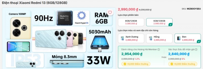 Redmi 13 vững ngôi ‘vua giá rẻ’, dưới 3 triệu vẫn đa nhiệm tốt, ngoại hình đẹp như iPhone
